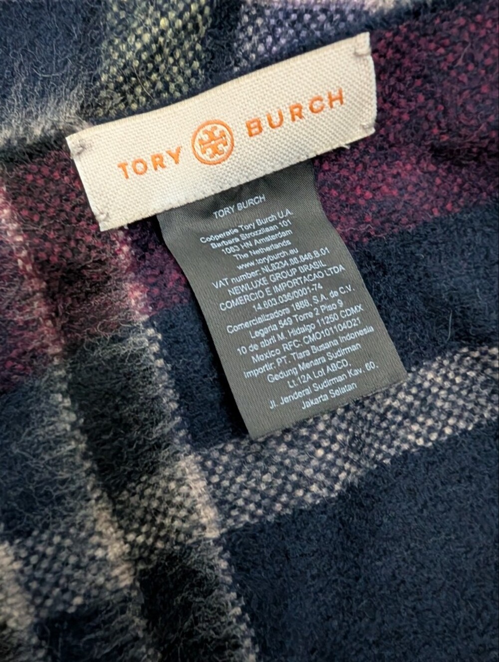 Beautiful Tory Burch Plaid Scarf Merino Brushed Wool Blend
